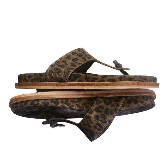 FREE PEOPLE MIKA CHESTNUT LEOPARD SUEDE T-STRAP  SANDAL SZ 6 - Picture 11 of 15